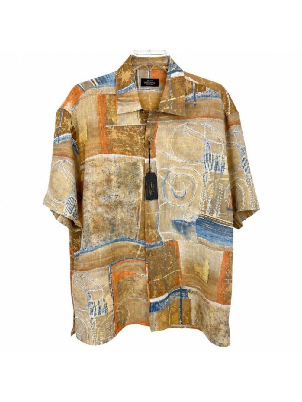 Riscatto Portofino Italy Linen Abstract Button Shirt Mens Size Large NWT